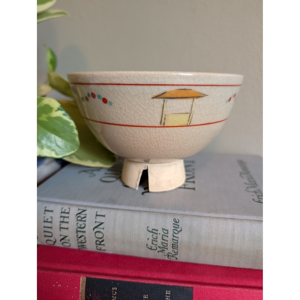 Vintage Japanese Chawan Tea Bowl Red Aka-e Enamel Split Foot Kiri-Kodai Akaraku